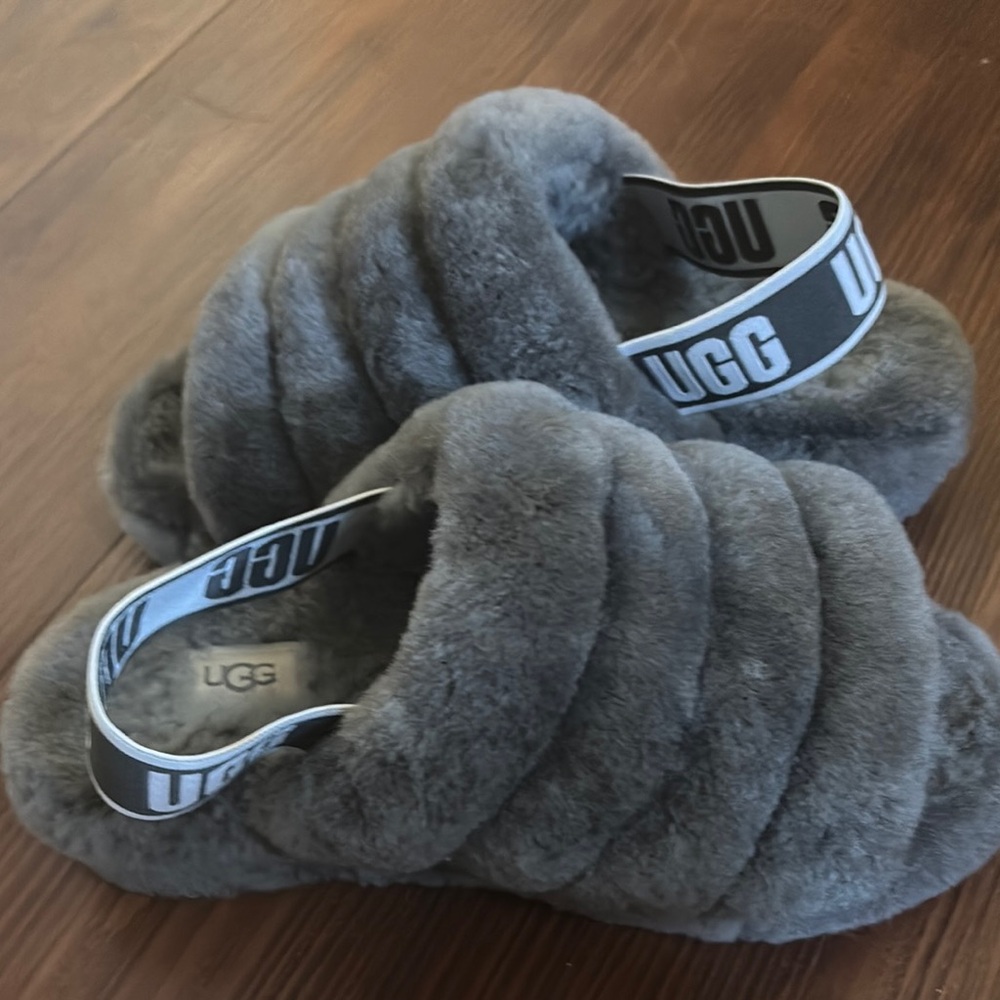 UGG Charcoal Fluffy Slippers